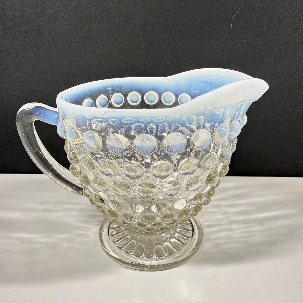 Anchor Hocking Fenton Moonstone Opalescent Hobnail Glass Creamer Vintage 3.5"